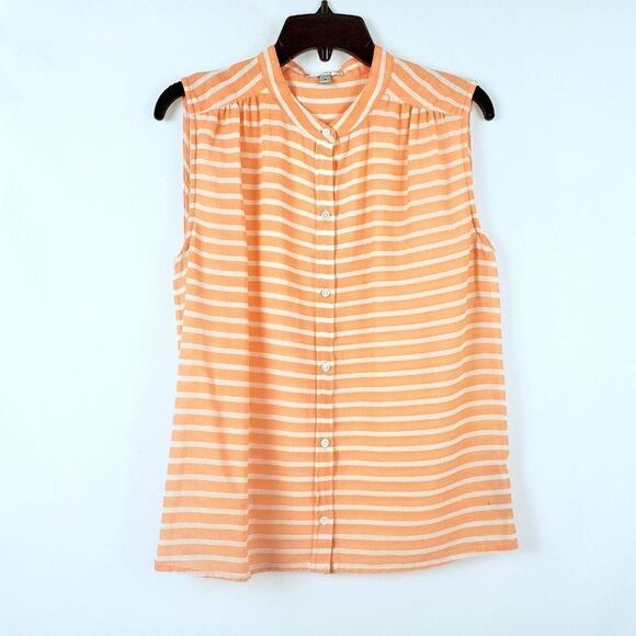 J. Crew 6 SMALL peach stripe Sleeveless button front shirt - Picture 1 of 4